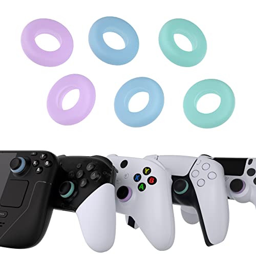 PlayVital 3 Pairs Silicone Aim Assist Target Motion Control Precision Rings for ps5, for ps4, for Xbox Series X/S, Xbox One, Xbox 360, for Switch Pro, for Steam Deck - Purple & Green & Blue