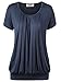 DJT Women's Short Sleeve Pleated Front Blouse Tunic Top Large Navy