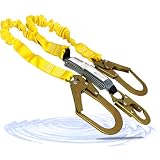 KwikSafety (Charlotte, NC) PYTHON | Double Leg 6ft Tubular Stretch Safety Lanyard | OSHA ANSI Fall Protection | EXTERNAL Shock Absorber | Construction Arborist Roofing | Snap & Rebar Hook Connector