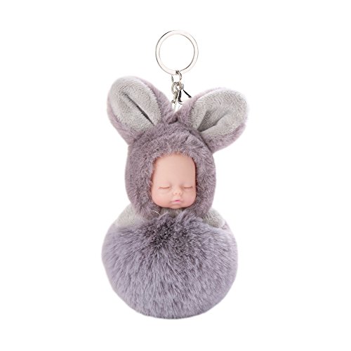 DJHbuy Rabbit Ears Fur Ball Pompom Baby Doll Pendant Keychain Cute Keyring