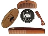 GBS Combo Set (4 Pc Kit) Premium Oval Wood Beard Brush with Boar Bristles, Bamboo All Fine Beard Comb, Tortoise Pocket Beard and Moustache Comb & Tortoise Dressing Comb