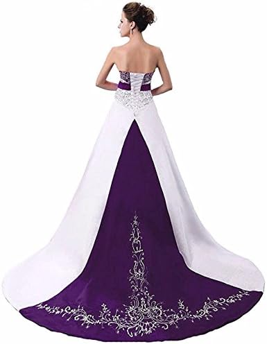 HUICHENGYAO Women's Strapless Satin Embroidery Wedding Dress A Line Bridal Gown Purple L