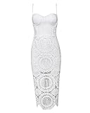 UONBOX Women's Lace Bodycon Midi Bandage Dress With Spaghetti Strap