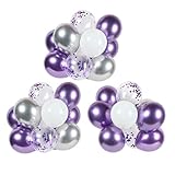 Purple, silver metal balloons and white balloons