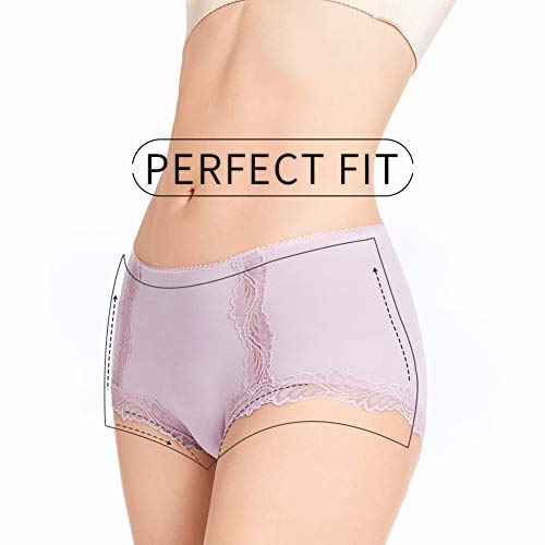 GLESTORE Vrouwen Ondergoed Mid Rise Dames Knickers Modal Comfy Slips met Kant Hipster Slipje Pack van 4 - Image 3