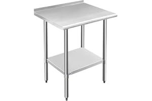 ROCKPOINT Stainless Steel Table for Prep & Work with Backsplash 30x24 Inches, NSF Metal Commercial Kitchen Table with Adjustable Under Shelf and Table Foot for Restaurant, Home and Hotel