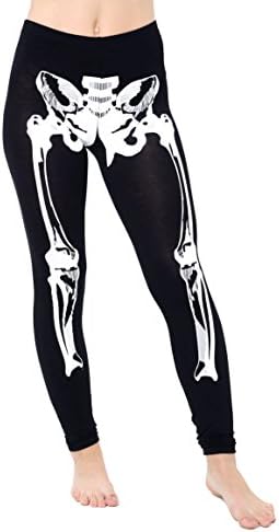 Fashion Essential- Womens Halloween Skeleton Bones Party Print Leggings (XXXL, BLACK)