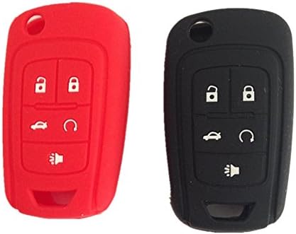 A Pair(1 Red and 1 Black) New Silicone Cover Holder Key Jacket for Chevrolet Camaro Cruze Volt Equinox Spark Malibu Sonic Flip Remote Key Case Shell 5 BTN