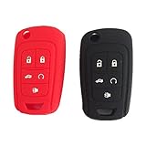 A Pair(1 Red and 1 Black) New Silicone Cover Holder Key Jacket for Chevrolet Camaro Cruze Volt Equinox Spark Malibu Sonic Flip Remote Key Case Shell 5 BTN