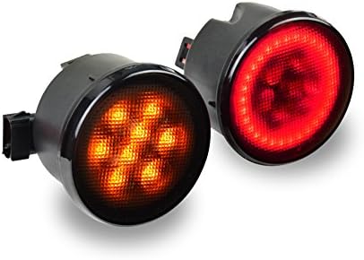 Brightsky 2pcs LED Grille Front Bumper Fog Turn Signal Lights with Red DRL Halo Light for Jeep Wrangler JK 07-16 Smoke Color Housing