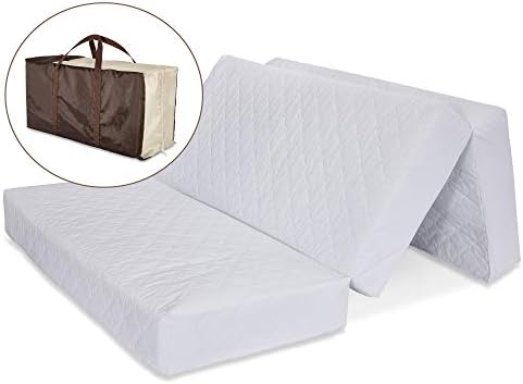LA Baby Multi-Use Waterproof Folding Portable Crib Mattress/Play Mat with Travel Carry Case, 2" - Easy to Clean, Hypo-Allergenic & Non-Toxic Cover, 2"