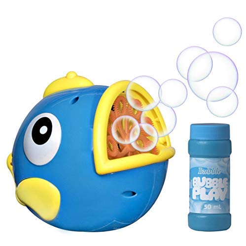 Bubble Play Bubble Fish - Powerful Battery Operated Bubble Blowing Machine for Kids w/ Large 50ml Soap Capacity & Motorized Rotating Wand System for 100's of Bubbles Per Minute - Perfect for Parties!