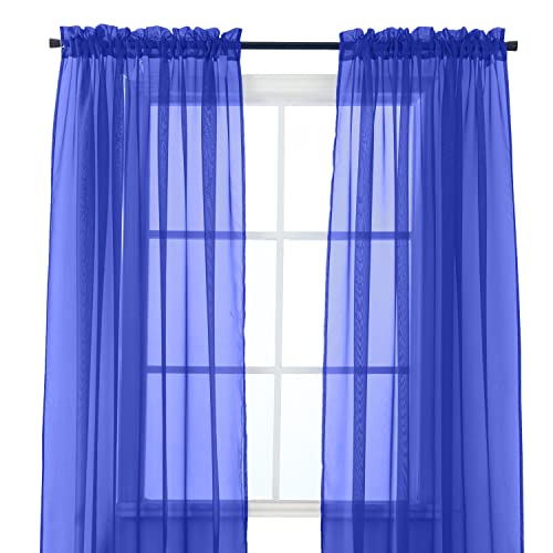Elegant Comfort Raamvitrages, 2-delige set transparante gordijnpanelen met tunnelzoom van 5 cm, 102 cm breed x 213 cm lang, neonblauw