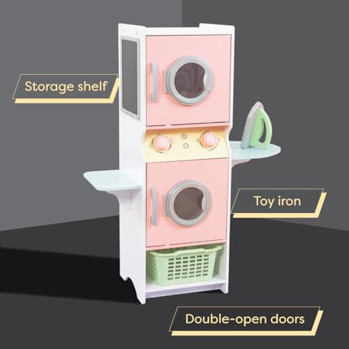 KidKraft Laundry Playset Children's Pretend Wooden Stacking Washer and