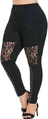 Women Plus Size Sexy Leggings Yoga Sport Lace Hollow Casual Trousers