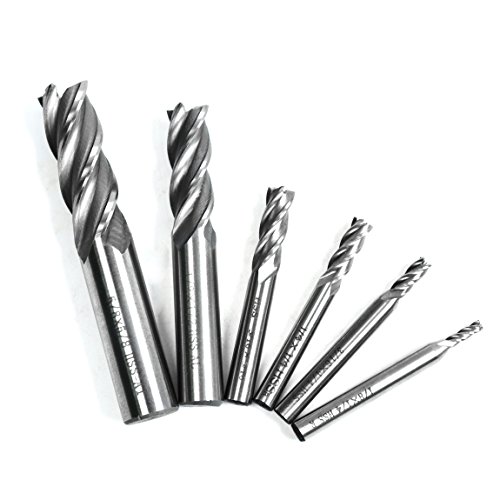 Atoplee 6pcs HSS CNC 4 Flutes End Mill Cutter Milling Machine Cutter Drill Bit 1/8" 5/16" 3/16" 5/8" 1/4" 1/2"