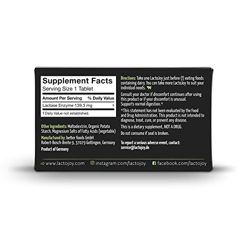 LactoJoy Lactase Pills 14,500 I 45 Pieces I Powerful Lactase Enzymes for Lactose Intolerance I Ultra Pure Lactase for Improved Digestion I No Silicon Dioxide, No Artificial Flavors, No Sucralose