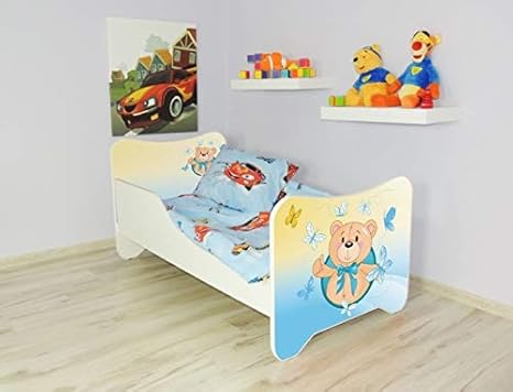 Alcube | Kinderbett Bärchentraum | 140 x 70 cm | mit Rausfallschutz, Lattenrost und Matratze | ohne Bettkasten| MDF beschicht