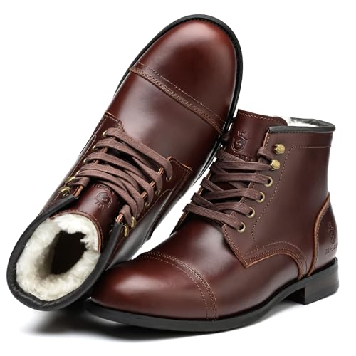 SL-Saint Handgemachte weiche Zehe Herren Klassische Stiefel Wasserdicht-Leder Kuhfell/Wolle Mode Winterschuhe (Braun Wollfutter, Erwachsene, Herren, 40, Numerisch, EU Schuhgrößensystem, M)