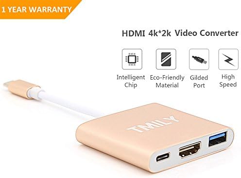 USB-C to HDMI Adapter, Tmily Portable USB 3.0 Type C Digital AV Multiport Adapter for Office Use, Campatible with Macbook, Lenovo Yoga 900, HP Spectre, Chromebook and Laptops with Type C Port (Gold)
