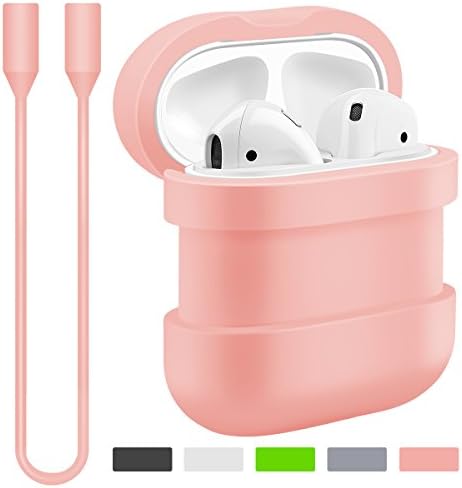AirPods Case Accessories, Kutop Soft Silicone Protective Charging Cover with Sport Strap for Apple AirPods Shock Proof Holder Skin, Pink