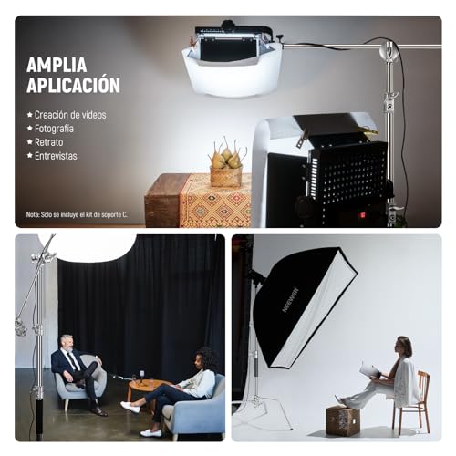 NEEWER Pro 100% Acero Inoxidable Resistente Soporte C con Brazo de Pluma, Altura Máx 68"/172cm Soporte de Luz Fotografía con Brazo 2.7ft/83cm, 2 Cabezales para Monoluz, Softbox, Reflector, SC172