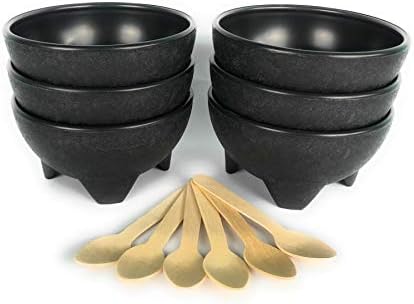 Salsa Bowls, Black Plastic Mexican Molcajete Chips Guacamole, Serving Dish, Sauce Cup, Side Dish, Snack, Chips, Dip, Nuts or Candy. Great for Any Event. (6)