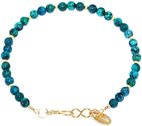 Handmade 14-kt Gold Filled Brass Bracelet with Turquoise and Gold Filled Beads, 8"