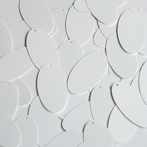 Soft White Pearly Sequin Oval 1.5 inch Couture Paillettes. Made in USA. Loose sequins for embroidery, bridal, applique, arts, crafts, and embellishment.