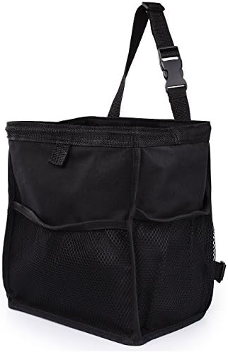 Homaker Waterproof Car Trash Bin Leakproof Hanging Car Garbage Bag with Spring Frame Closure and Side Pocket Multipurpose Drink Cooler Car Organizer Black