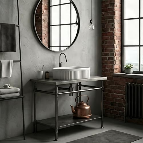 Lavabo Ovalado de Cerámica para Baño, 50 x 32 cm, Blanco, con Desagüe | Cerámica Blanca, Montaje Sobre Encimera, Desagüe Automático, Manguera de Desagüe Incluida para Baño para Baños Hoteles
