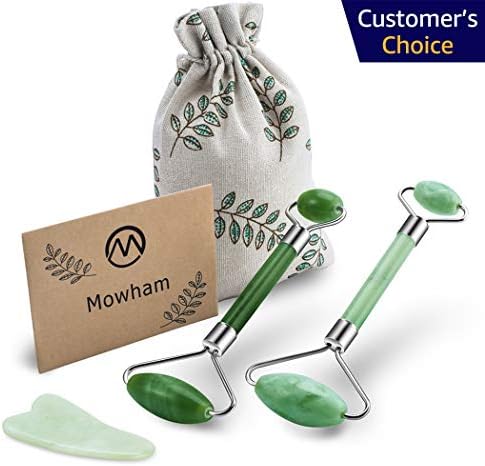 Jade Roller 2pcs & Gua Sha Tool 1pcs for Face 100% Natural Jade Stone Anti Aging Facial Skin Massage Set | Reduces Puffiness &Wrinkles | Therapy for Slimming - Include Bag, Instructions (1)