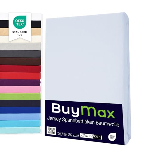 Buymax® Spannbettlaken 90X200Cm Baumwolle 100% Spannbetttuch Bettlaken Jersey, Matratzenhöhe Bis 25 Cm, Farbe Weiß