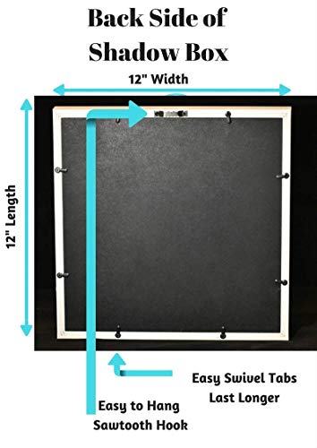 12x12" White Display Shadow Box Frame with 8 Push Pins and a Linen Background - Ready To Hang Shadowbox Picture - Easy to Use - Box Display, Baby, Sports Uniforms, Military Medals, Pins, Wedding. - Thumbnail 2