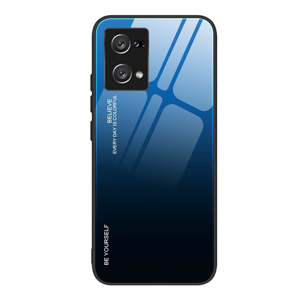 SEEKO Case for OPPO Reno7 4G (OPPO Reno 7), Ultra Thin Gradient Color Tempered Glass Hard Back & Soft Silicone TPU Bumper Hybrid Shockproof Cover, Elegant Blue