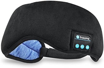 Bluetooth Sleeping Eye Mask Headphones, Upgrade-Black Wireless Bluetooth Headphones Music Eye Mask, Built-in Bluetooth 4.2 Speakers Microphone, Perfect for iPhone 7 8, Android Cellphone - Whole Night