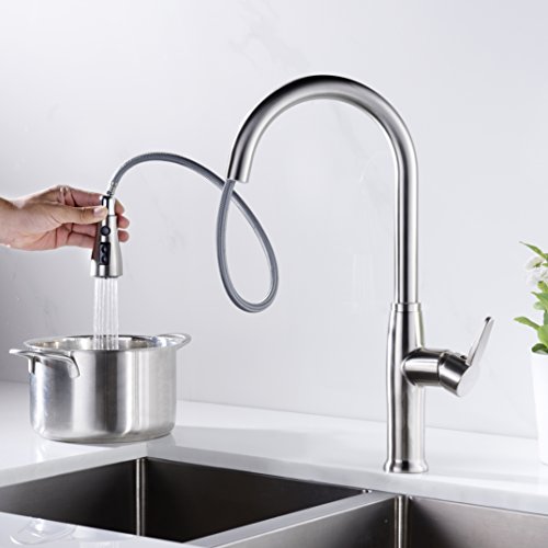New Kitchen Faucet Brushed Nickel with Pull Out Sprayer Delle Rosa Single High Handle Located Pre-rinse Kitchen Sink Faucet - Thumbnail 3