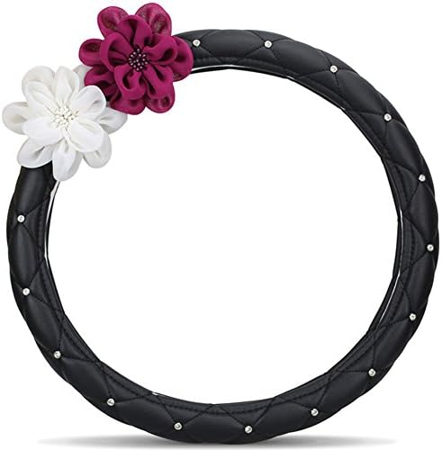 Selani Advanced Elegant Flower Rhinestone Car Steering Wheel Cover Wrap Car Interior Trim(PU Leather Black)