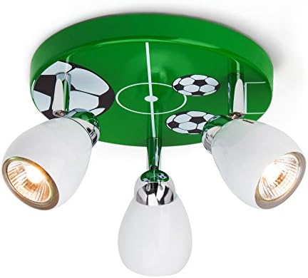 Soccer LED Deckenleuchte, Ø 31 cm, 3X 2,5W GU10 LED INKL, 3X 250 Lumen, 3000K warmweiß, Metall, weiß/grün-Schwarz-weiß