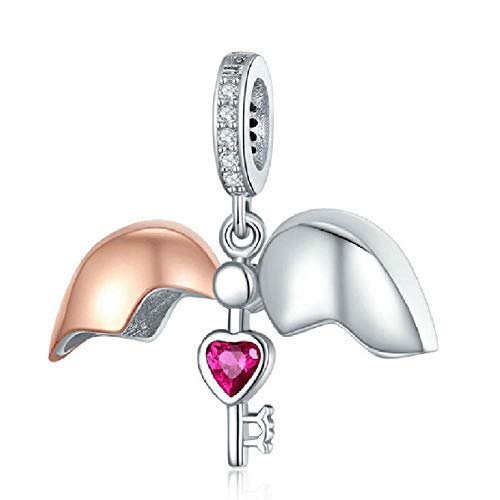 Key Charm 925 Sterling Silver Heart Charm Love Charm Anniversary Charm for Pandora Charm Bracelet