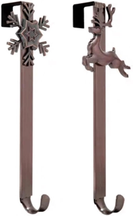 Wreath Hangers - Haute Decor Adapt 2-Pack Adjustable Wreath Hangers with Removable Snowflake and Reindeer Icons - Use with or Without Icons for Year-Round Door Decor (Oil-Rubbed Bronze)
