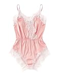 SweatyRocks Women's V Neck Nightwear Lace Romper Pajamas Sexy Sleepwear Romper Lingerie