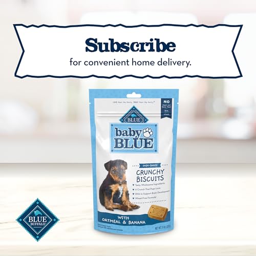 BLUE BUFFALO BABY BLUE CRUNCHY BISCUITS WITH DHA, CRUNCHY DOG TREATS FOR PUPPIES, MADE WITH NATURAL INGREDIENTS, OATMEAL & BANANA, 8-OZ BAG