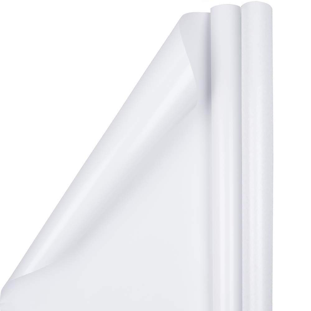 JAM PAPER Gift Wrap - Glossy Wrapping Paper - 2.32 Sq M - White - 2/Pack