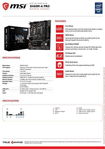 MSI-B460M-A-PRO-Placa-Base-Pro-Series-10th-Gen-Intel-Core-LGA-1200-Socket-DDR4-USB-32-Gen-1-Gigabit-LAN-DVI-DHDMI