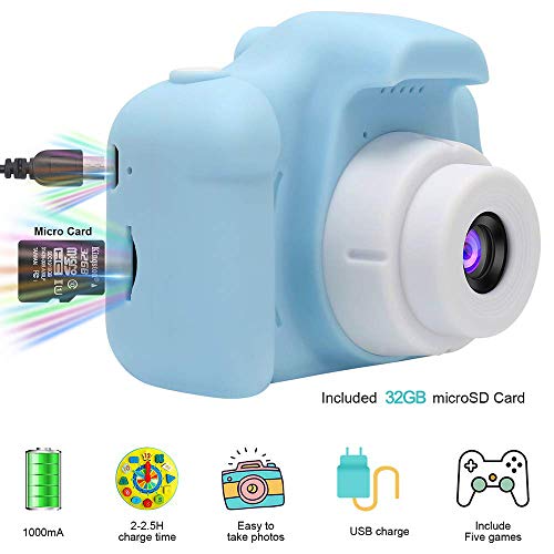 ArtJ4U Kids Digital Video Camera for Girls 3-10 Years Old,5 MP Rechargeable Camera Shockproof 1080P HD Cameras Camcorder for Girls Kids Toddler Indoor Outdoor Travel(32GB Memory Card Included) (Blue)