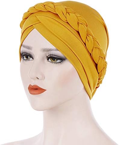 Women India Hat, Muslim Solid One Tail Chemo Beanie Scarf Turban Warm Wrap Cap (Yellow)