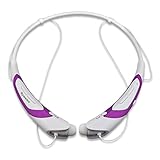 Rymemo 2016 Newest Universal Wireless Bluetooth 4.1 Music Stereo Sports/running Headset Headphones Vibration Neckband Style for Cellphone (Purple-white)