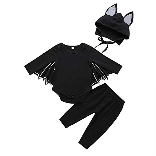 Pongfunsy Baby Girl Boy Clothes Black Bat Costume Cloak Romper with Hat Outfit Halloween Cosplay Costume