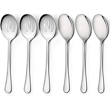 LIANYU Serving Spoons x 3, Slotted Serving Spoon x 3, Stainless Steel Party Buffet Catering Dinner Banquet Serving Spoons, 8 3/4